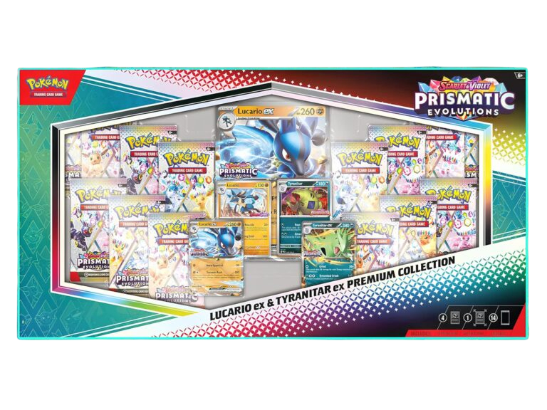 Pokemon TCG Scarlet & Violet Prismatic Evolutions Lucario ex & Tyranitar ex Premium Collection Box - 14 Packs